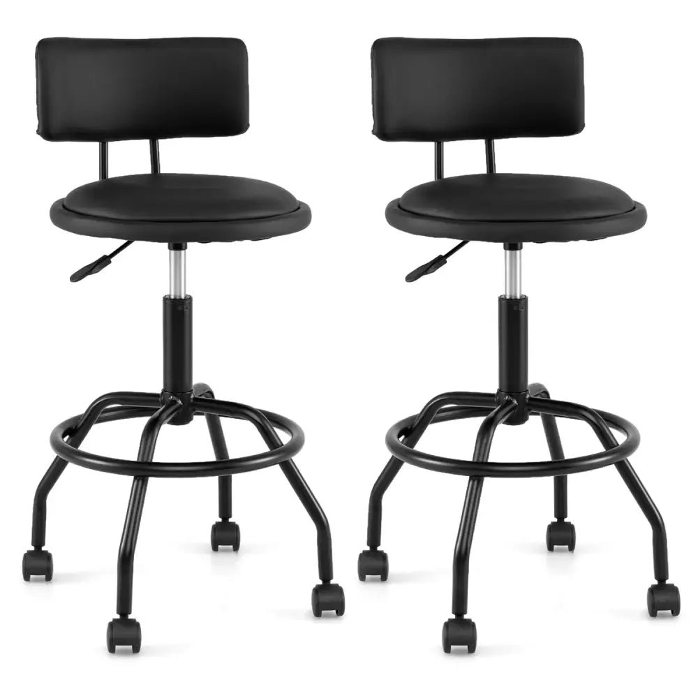 Set of 2 Modern Swivel Height Adjustable Bar Stool with Backrest-Black - Black - Bar Stools