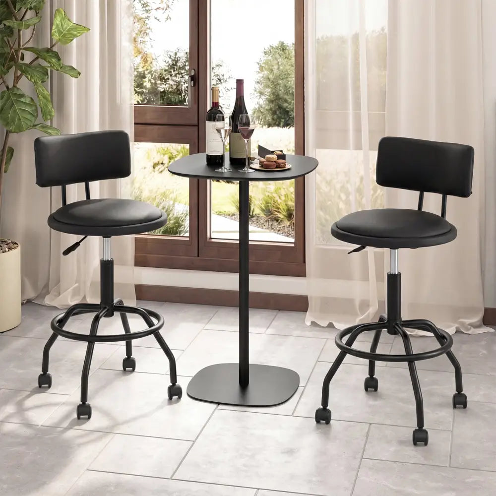 Set of 2 Modern Swivel Height Adjustable Bar Stool with Backrest-Black - Black - Bar Stools
