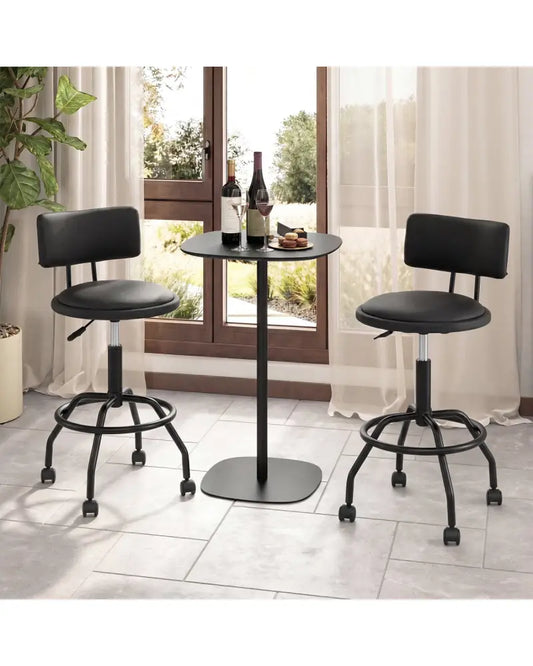 Set of 2 Modern Swivel Height Adjustable Bar Stool with Backrest-Black - Black - Bar Stools