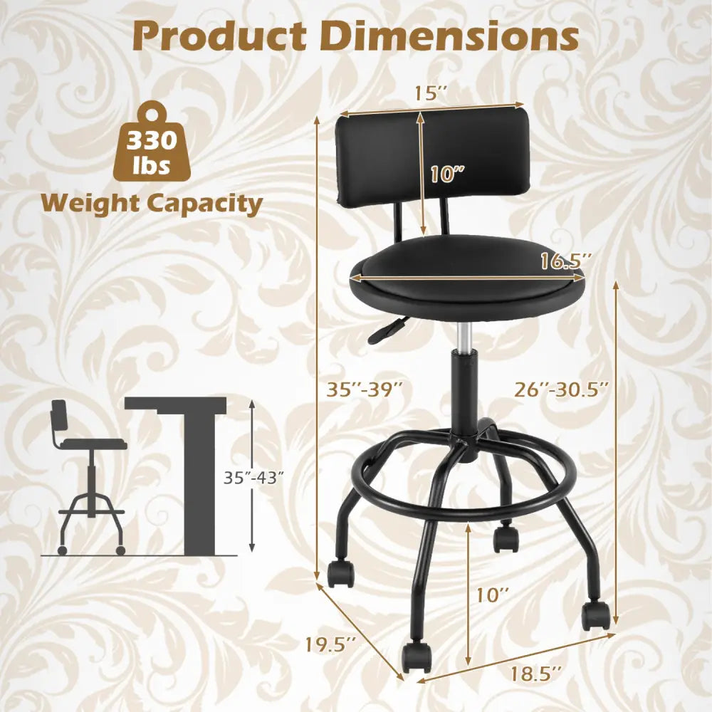 Set of 2 Modern Swivel Height Adjustable Bar Stool with Backrest-Black - Black - Bar Stools