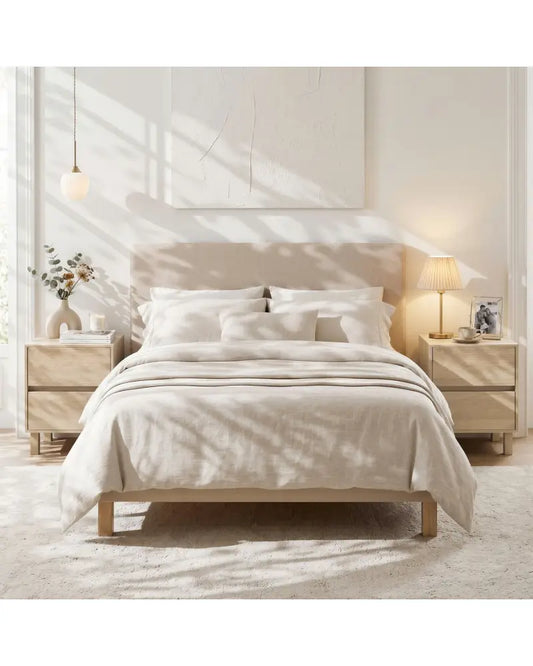 Set of 2 Modern Wooden End Table with 2 Storage Drawers-Natural - Natural - End & Side Tables