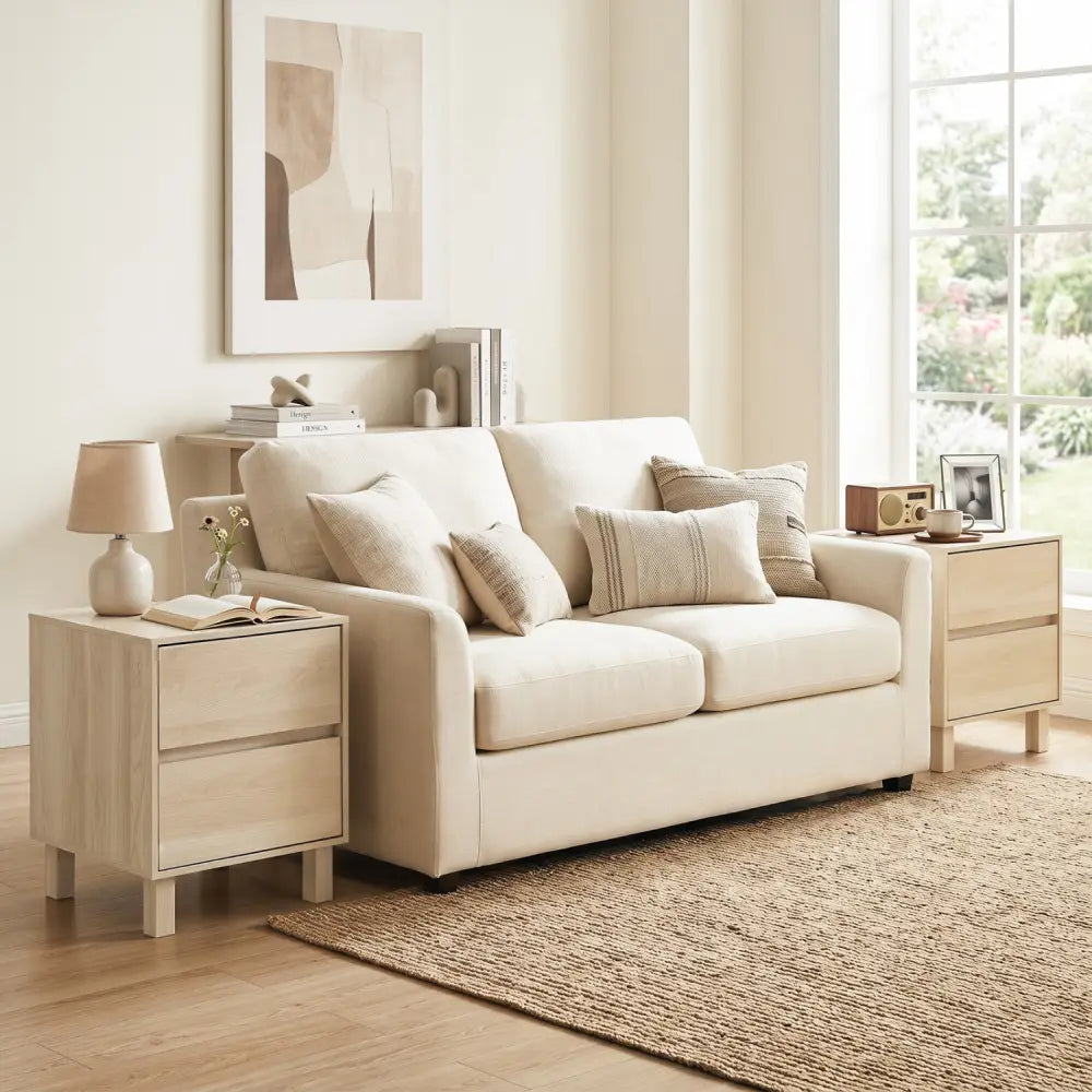 Set of 2 Modern Wooden End Table with 2 Storage Drawers-Natural - Natural - End & Side Tables