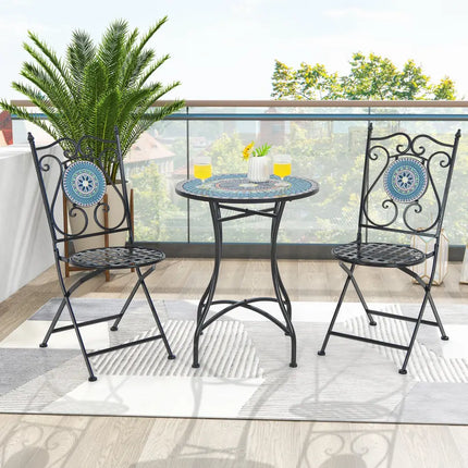 Set of 2 Mosaic Chairs for Patio Metal Folding Chairs-A - Black - Patio Dining Chairs