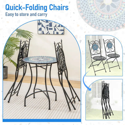Set of 2 Mosaic Chairs for Patio Metal Folding Chairs-A - Black - Patio Dining Chairs