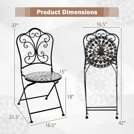 Set of 2 Mosaic Chairs for Patio Metal Folding Chairs-C - Black - Patio Dining Chairs