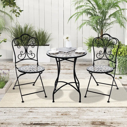 Set of 2 Mosaic Chairs for Patio Metal Folding Chairs-C - Black - Patio Dining Chairs