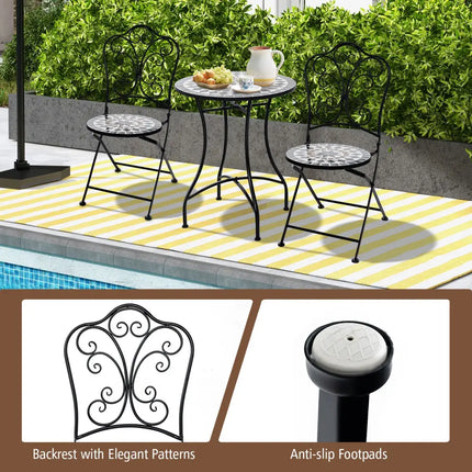 Set of 2 Mosaic Chairs for Patio Metal Folding Chairs-C - Black - Patio Dining Chairs