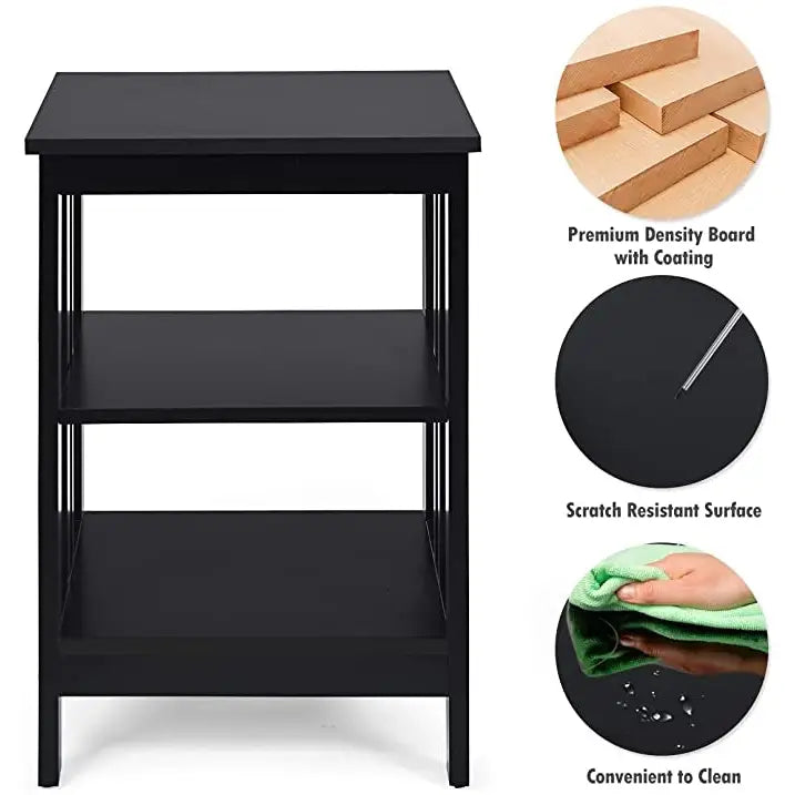 Set of 2 Multifunctional 3-Tier Nightstand Sofa Side Table with Reinforced Bars and Stable Structure-Black - Black