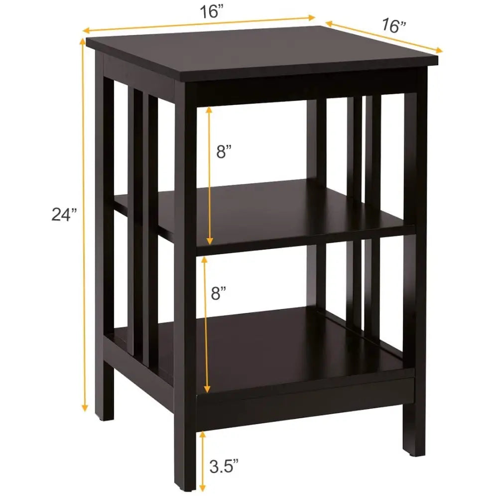 Set of 2 Multifunctional 3-Tier Nightstand Sofa Side Table with Reinforced Bars and Stable Structure-Dark Brown - Dark