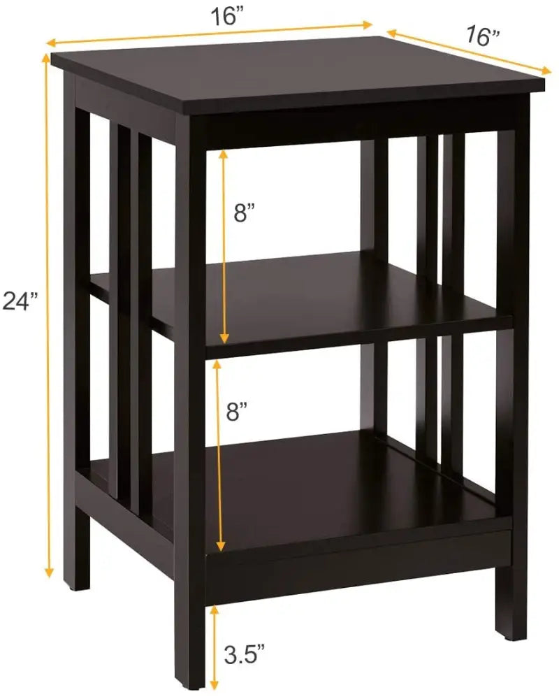 Set of 2 Multifunctional 3-Tier Nightstand Sofa Side Table with Reinforced Bars and Stable Structure-Dark Brown - Dark