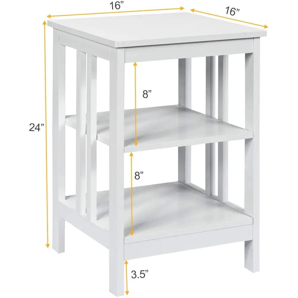 Set of 2 Multifunctional 3-Tier Nightstand Sofa Side Table with Reinforced Bars and Stable Structure-White - White