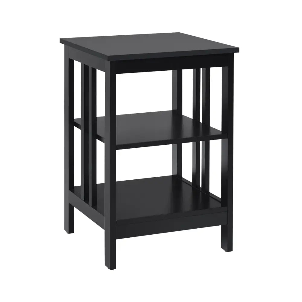 Set of 2 Multifunctional 3-Tier Nightstand Sofa Side Table with Reinforced Bars and Stable Structure-Black - Black