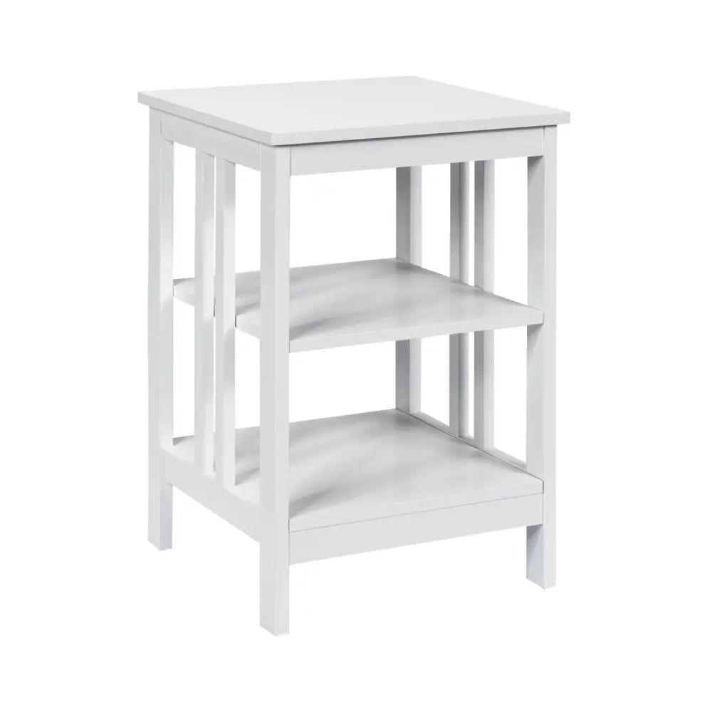 Set of 2 Multifunctional 3-Tier Nightstand Sofa Side Table with Reinforced Bars and Stable Structure-White - White