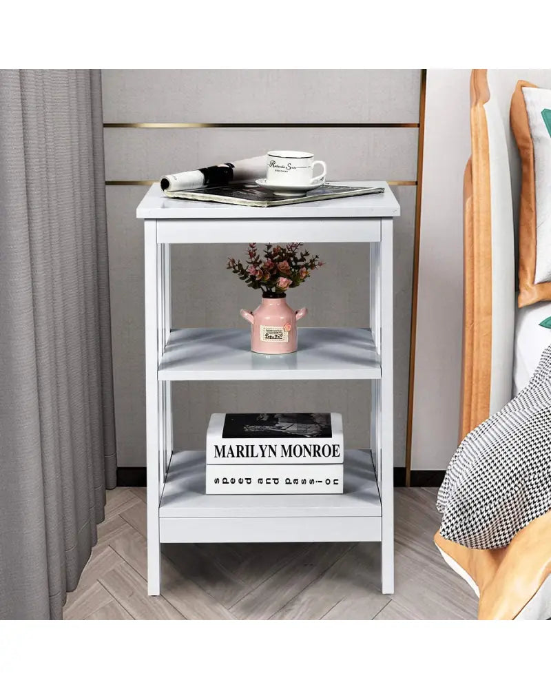 Set of 2 Multifunctional 3-Tier Nightstand Sofa Side Table with Reinforced Bars and Stable Structure-Gray - Gray - End