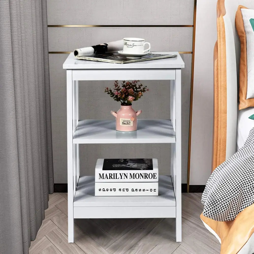 Set of 2 Multifunctional 3-Tier Nightstand Sofa Side Table with Reinforced Bars and Stable Structure-Gray - Gray - End