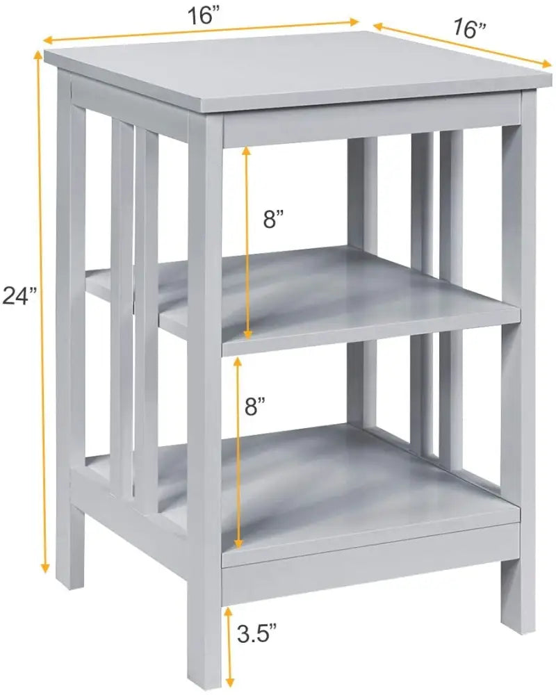 Set of 2 Multifunctional 3-Tier Nightstand Sofa Side Table with Reinforced Bars and Stable Structure-Gray - Gray - End