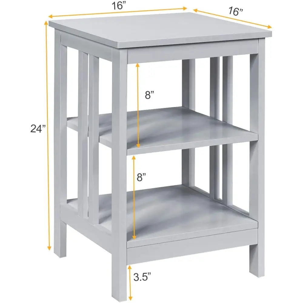 Set of 2 Multifunctional 3-Tier Nightstand Sofa Side Table with Reinforced Bars and Stable Structure-Gray - Gray - End