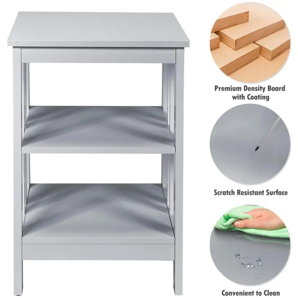 Set of 2 Multifunctional 3-Tier Nightstand Sofa Side Table with Reinforced Bars and Stable Structure-Gray - Gray - End