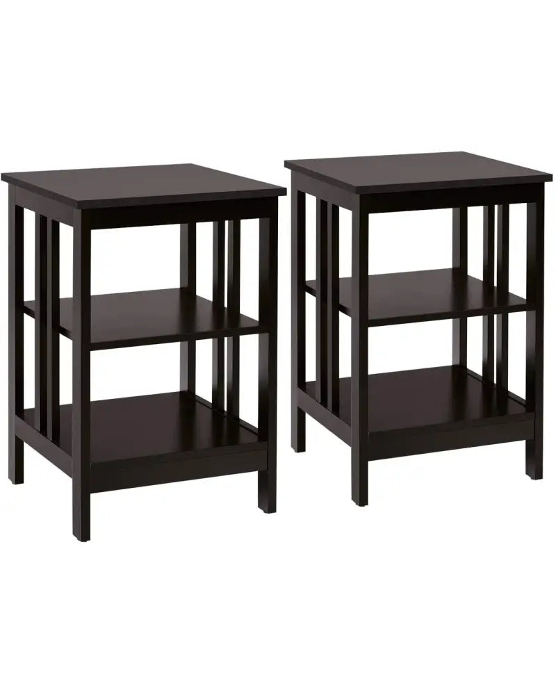 Set of 2 Multifunctional 3-Tier Nightstand Sofa Side Table with Reinforced Bars and Stable Structure-Dark Brown - Dark