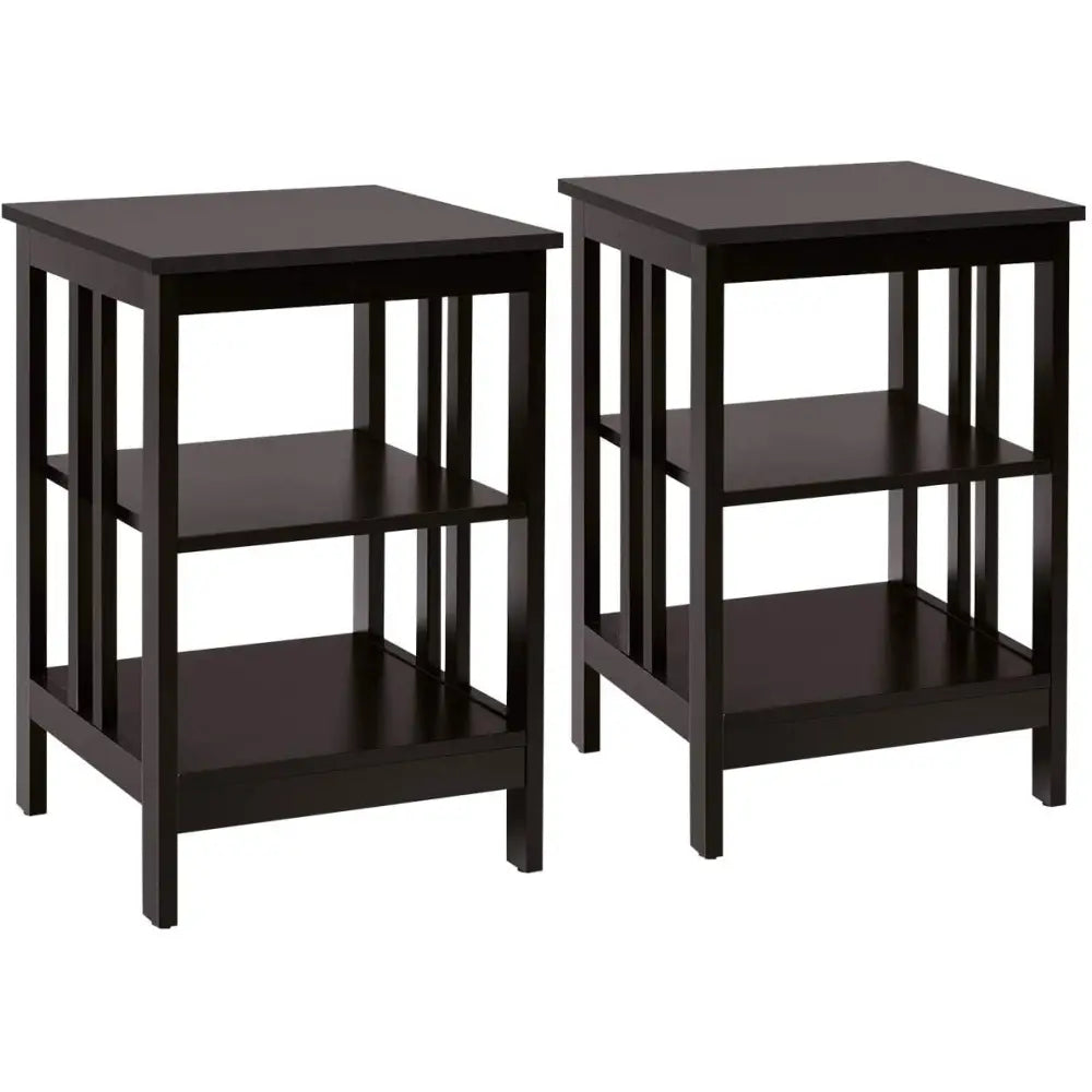 Set of 2 Multifunctional 3-Tier Nightstand Sofa Side Table with Reinforced Bars and Stable Structure-Dark Brown - Dark