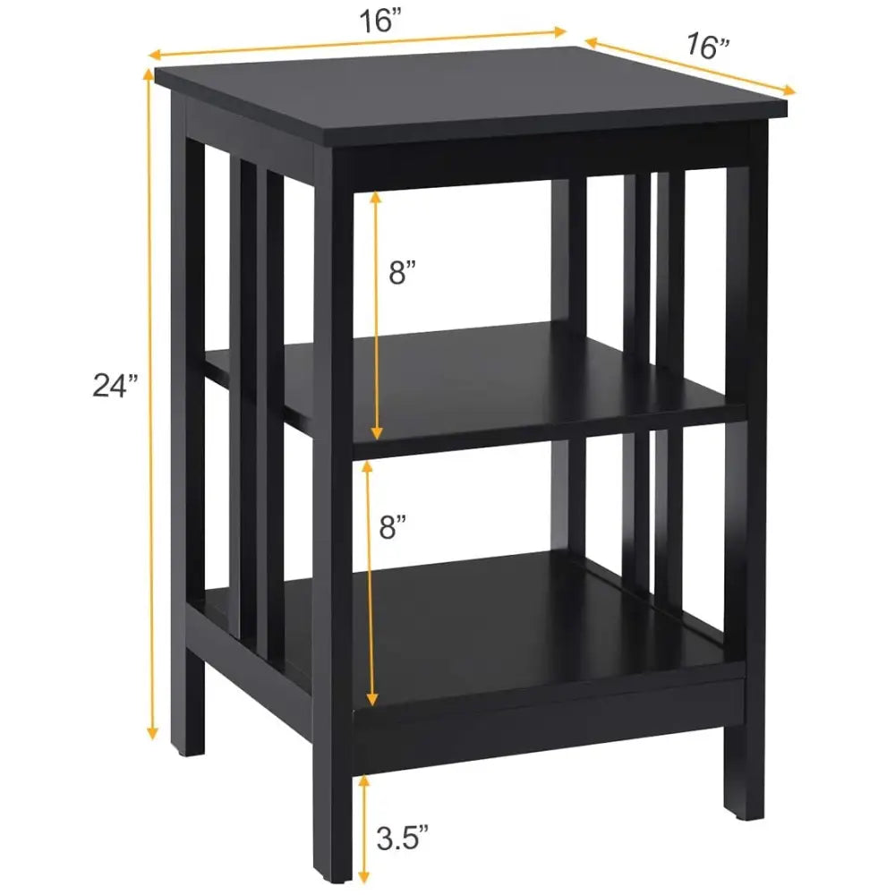 Set of 2 Multifunctional 3-Tier Nightstand Sofa Side Table with Reinforced Bars and Stable Structure-Black - Black