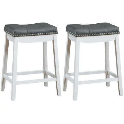 Set of 2 Nailhead Saddle Bar Stools-White - White - Bar Stools