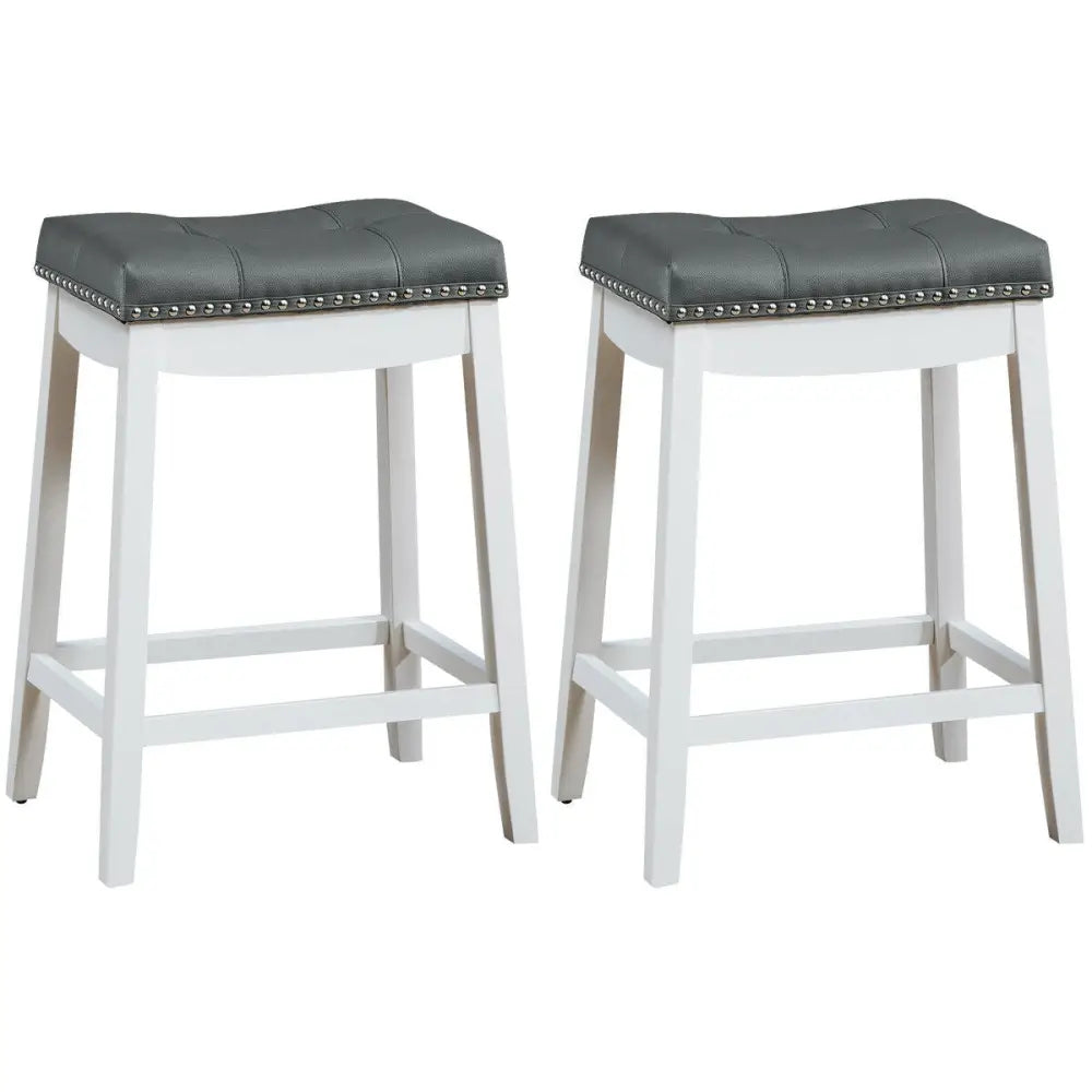 Set of 2 Nailhead Saddle Bar Stools-White - White - Bar Stools