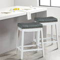 Set of 2 Nailhead Saddle Bar Stools-White - White - Bar Stools