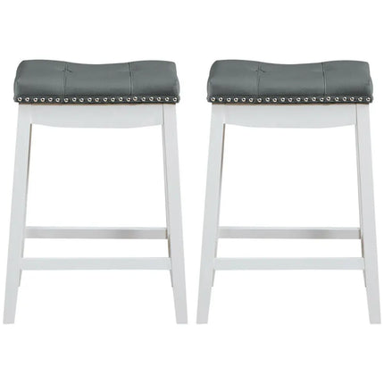 Set of 2 Nailhead Saddle Bar Stools-White - White - Bar Stools