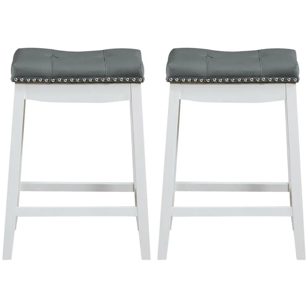 Set of 2 Nailhead Saddle Bar Stools-White - White - Bar Stools