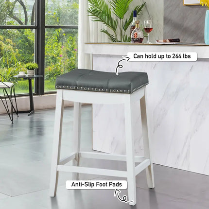 Set of 2 Nailhead Saddle Bar Stools-White - White - Bar Stools
