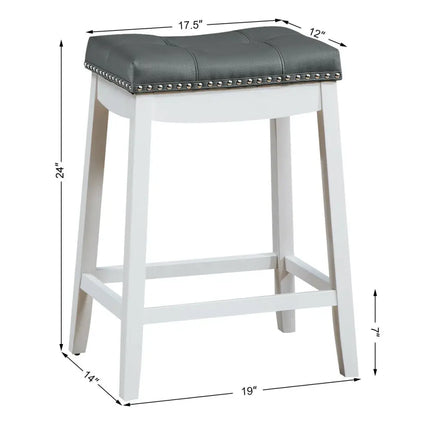 Set of 2 Nailhead Saddle Bar Stools-White - White - Bar Stools