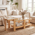 Set of 2 Nesting Coffee Table with Boho Rattan Accent Table-Natural - Natural - Coffee Tables
