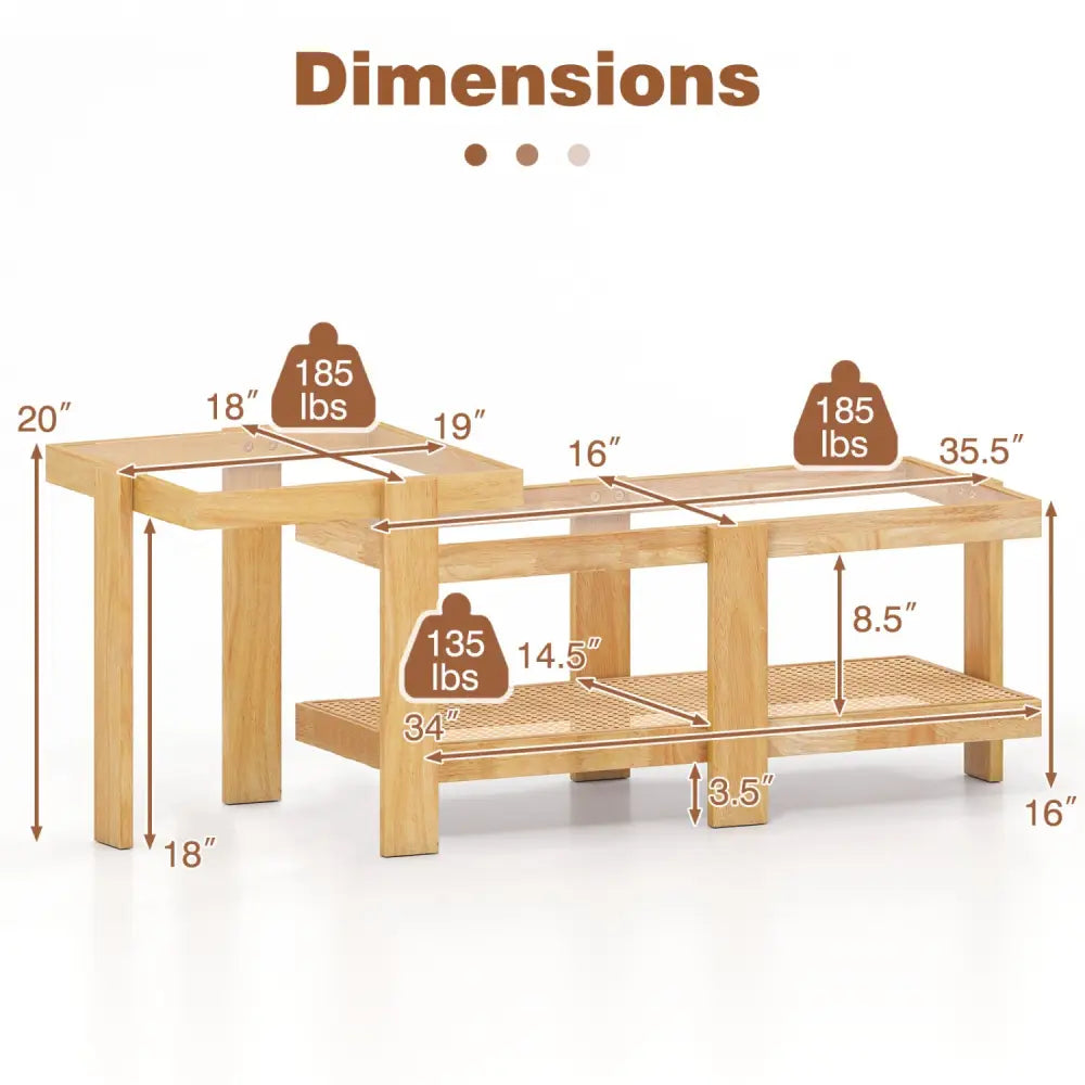 Set of 2 Nesting Coffee Table with Boho Rattan Accent Table-Natural - Natural - Coffee Tables