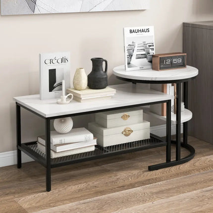 Set of 2 Nesting Coffee Table with Extra Storage Shelf for Living Room-Black - Black - Coffee Tables