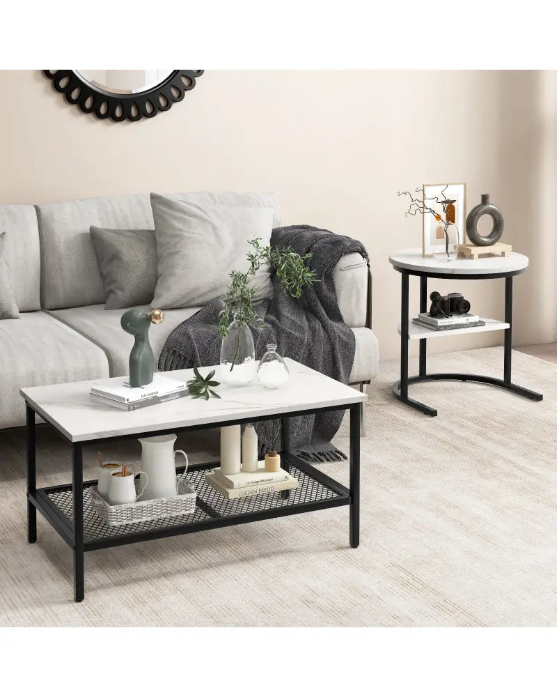 Set of 2 Nesting Coffee Table with Extra Storage Shelf for Living Room-Black - Black - Coffee Tables