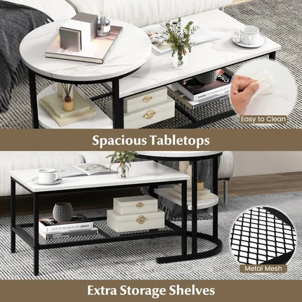 Set of 2 Nesting Coffee Table with Extra Storage Shelf for Living Room-Black - Black - Coffee Tables