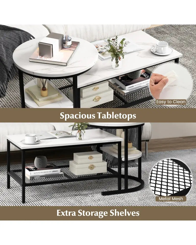 Set of 2 Nesting Coffee Table with Extra Storage Shelf for Living Room-Black - Black - Coffee Tables