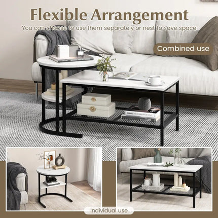 Set of 2 Nesting Coffee Table with Extra Storage Shelf for Living Room-Black - Black - Coffee Tables