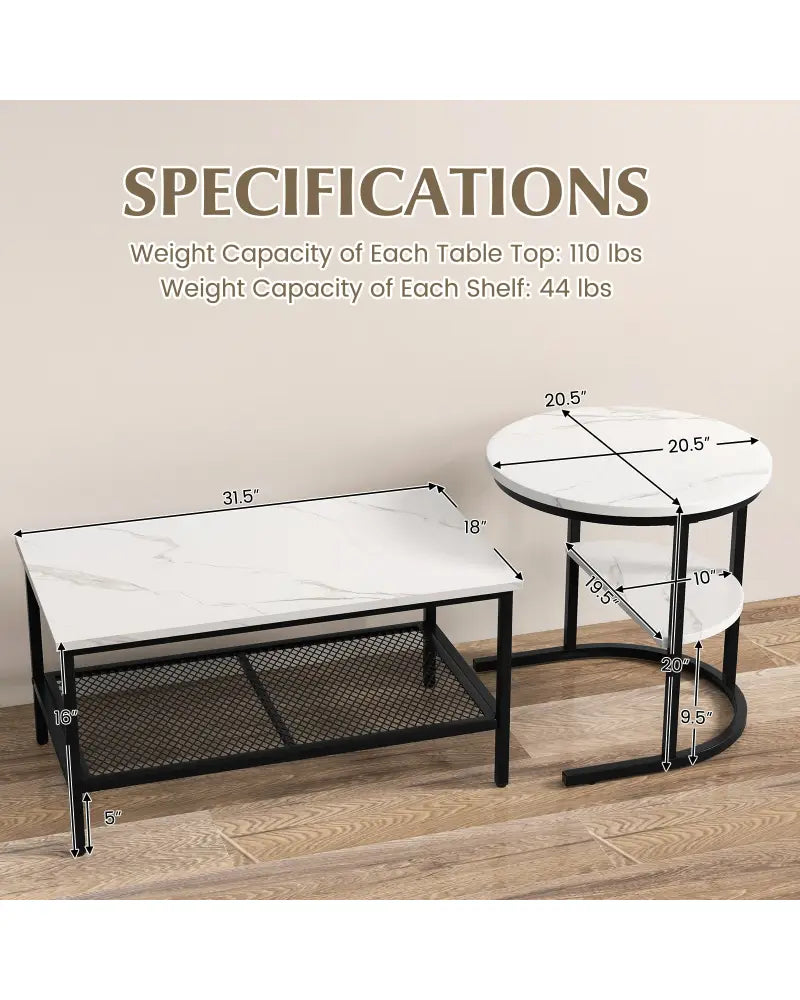 Set of 2 Nesting Coffee Table with Extra Storage Shelf for Living Room-Black - Black - Coffee Tables