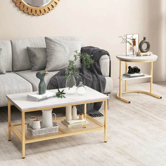 Set of 2 Nesting Coffee Table with Extra Storage Shelf for Living Room-Golden - Golden - Coffee Tables