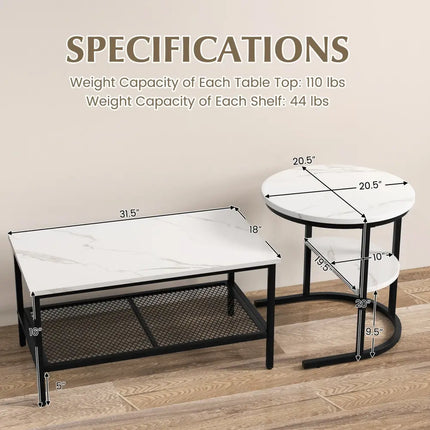 Set of 2 Nesting Coffee Table with Extra Storage Shelf for Living Room-Black - Black - Coffee Tables