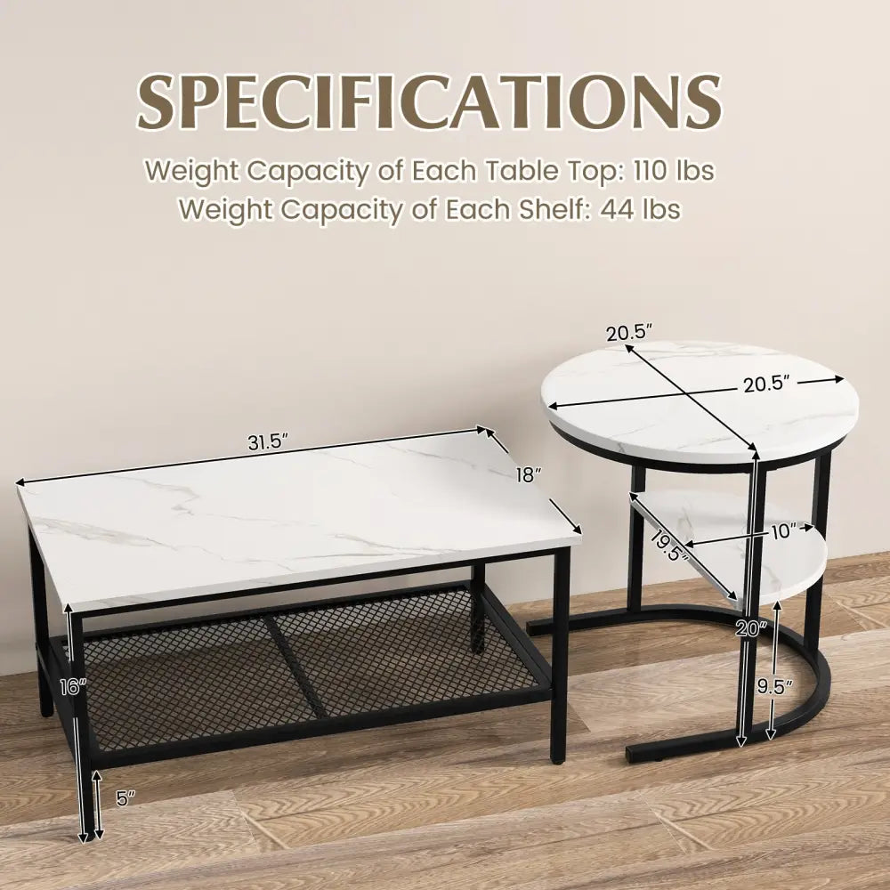 Set of 2 Nesting Coffee Table with Extra Storage Shelf for Living Room-Black - Black - Coffee Tables