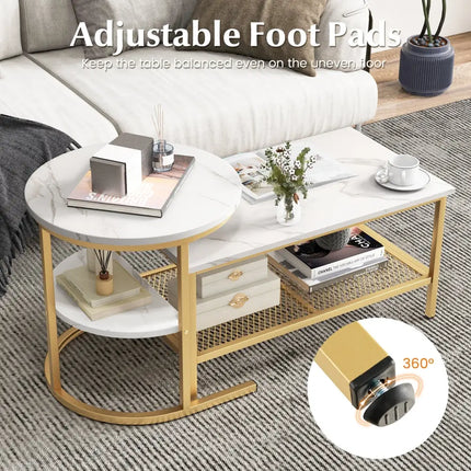 Set of 2 Nesting Coffee Table with Extra Storage Shelf for Living Room-Golden - Golden - Coffee Tables