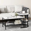 Set of 2 Nesting Coffee Table with Extra Storage Shelf for Living Room-Black - Black - Coffee Tables