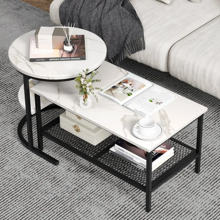 Set of 2 Nesting Coffee Table with Extra Storage Shelf for Living Room-Black - Black - Coffee Tables