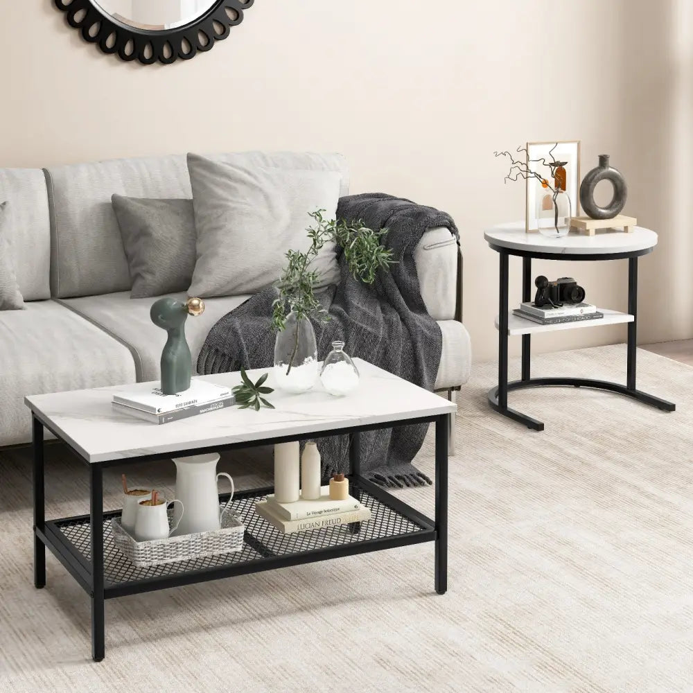 Set of 2 Nesting Coffee Table with Extra Storage Shelf for Living Room-Black - Black - Coffee Tables