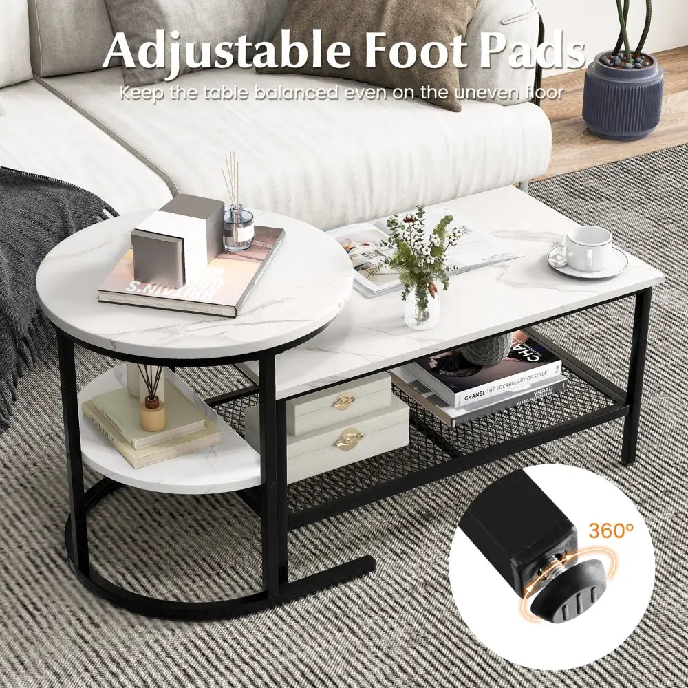Set of 2 Nesting Coffee Table with Extra Storage Shelf for Living Room-Black - Black - Coffee Tables