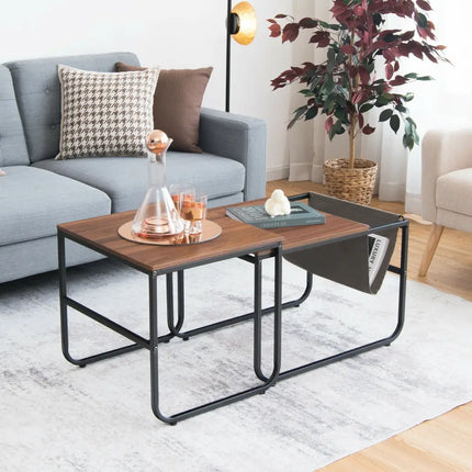 Set of 2 Nesting Coffee Tables with Side Pocket for Living Room Bedroom-Rustic Brown - Rustic Brown - Coffee Tables
