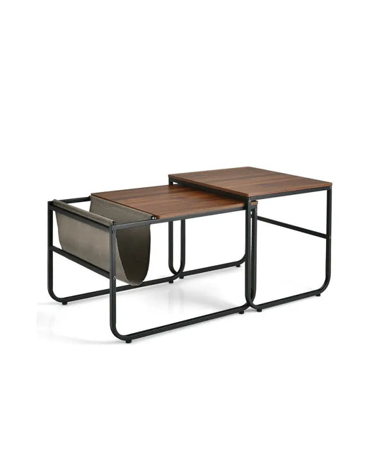 Set of 2 Nesting Coffee Tables with Side Pocket for Living Room Bedroom-Rustic Brown - Rustic Brown - Coffee Tables